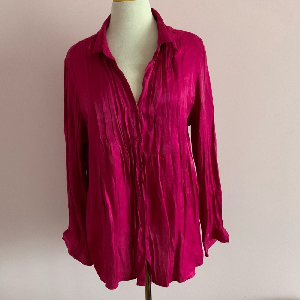 White House Black Market Fuchsia Button-Down Long Sleeve Blouse